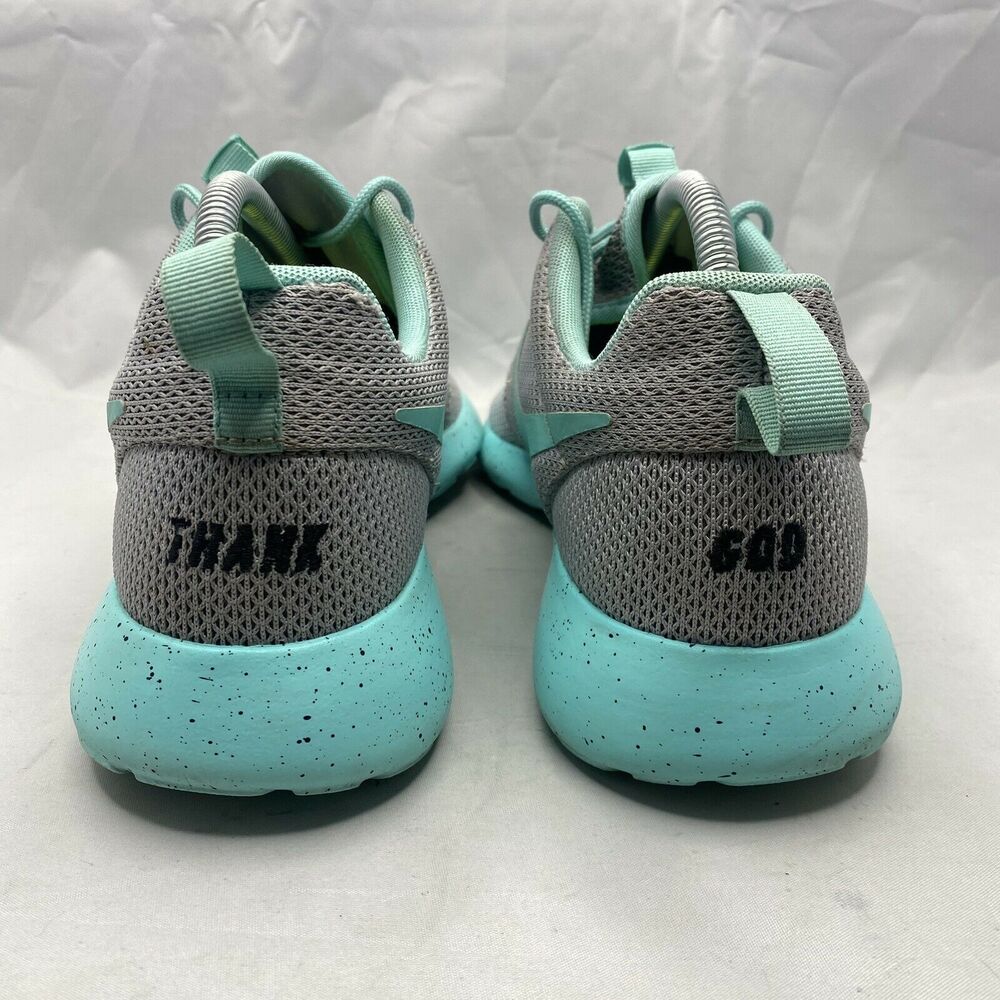 Nike iD Roshe One ‘Thank God’ Running Shoes Gray/Teal Women’s 10 Custom - Picture 6 of 8
